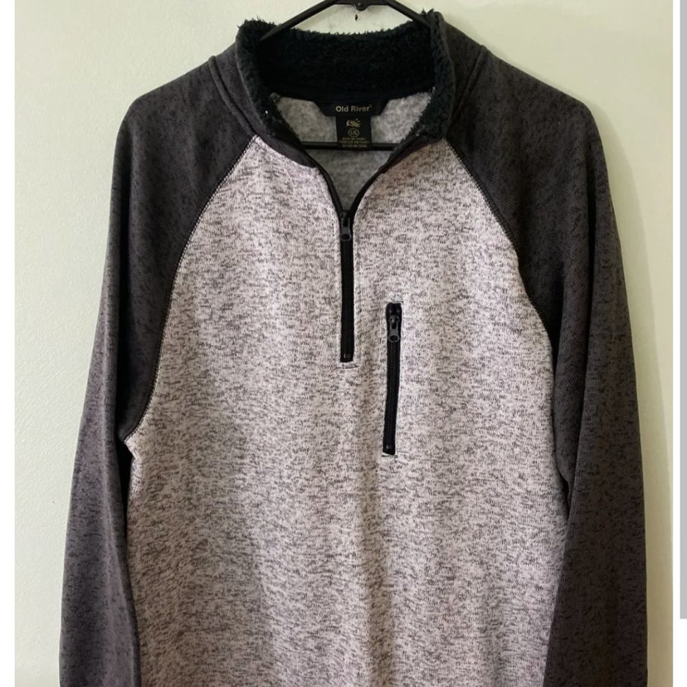 Old River Grey Fleece 1/4 Zip Mock Collar Pullover Sweatshirt XL